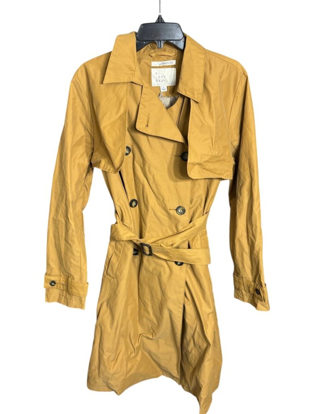 A New Day Double Breasted Trench Coat Belted Golden Yellow Size Small NWT